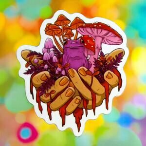 Frog Toadstool Mushrooms Hands Nature Earthy Magic Woodland Cottagecore Sticker